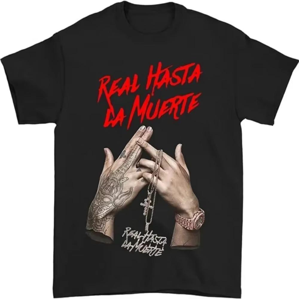 

YZLDS Fashion New Boys Boyfriend Highstreet Cool Anuel AA Real Hasta La Muerte Fashion Men s t Shirts top Black Round neck XXXXXL чорний