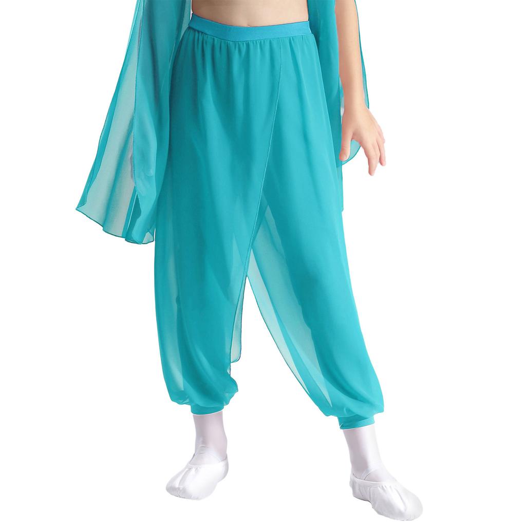 Girls Classical Dance Pants Split Chiffon Overlay Design Practice Wear Stage Performance Bottoms