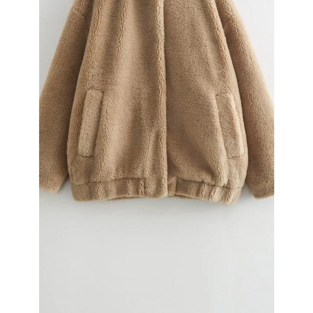 Giubbotti bomber in pile per donna autunno inverno caldo in lana peluche cappotti con collo alto manica lunga con tasche nuovi capispalla