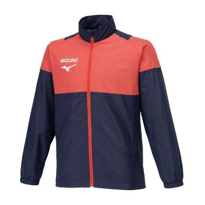 Mizuno Training Wear JR Warm Pageant Blue X Cayenne Jacket, Kids', Moisture-Wicking, Heat-Generating, Water-Repellent, Windproof, 32JEB932,
