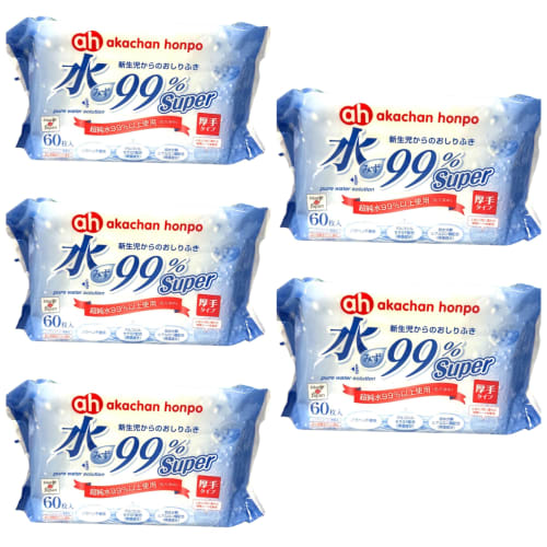 

Akachan Honpo Super Thick Baby Wipes, 60 sheets x 5 packs, Thick Baby Wipes, Water, Pure Water, Mild Acidity, Contains Hyaluronic Acid