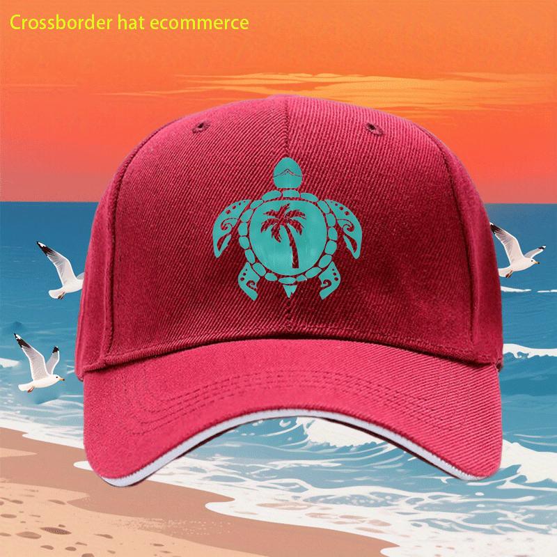 Sea Turtle Palm Tree Print Baseball Cap Casual Adjustable Polyester Summer Beach Hat Unisex Cap One Size