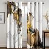 Luxury Marble Pattern Curtains Black Gold Abstract Print Drapes Modern Living Room Bedroom Decor Curtains 2 Panels Set