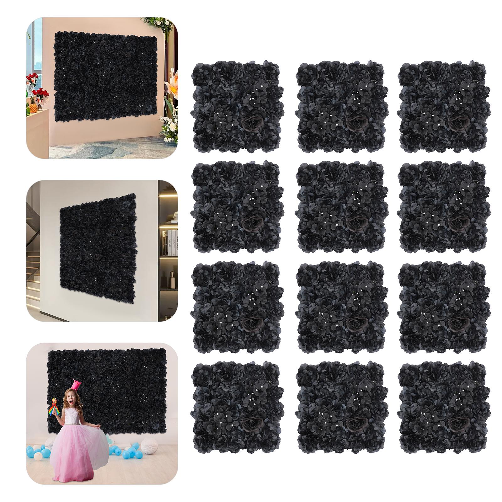

12Pcs Black Silk Cloth Flowers Wall Panels,Square Flower Panels Wall Mounted 38*38cm Hydrangeas Dahlias Roses for Backdrop