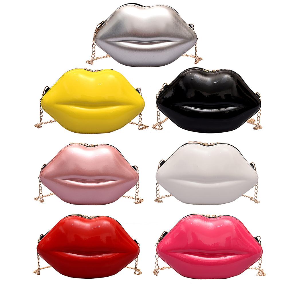 Women Lips Shaped Bag PU Lips Messenger Bag Fashion Zipper Shoulder Bag