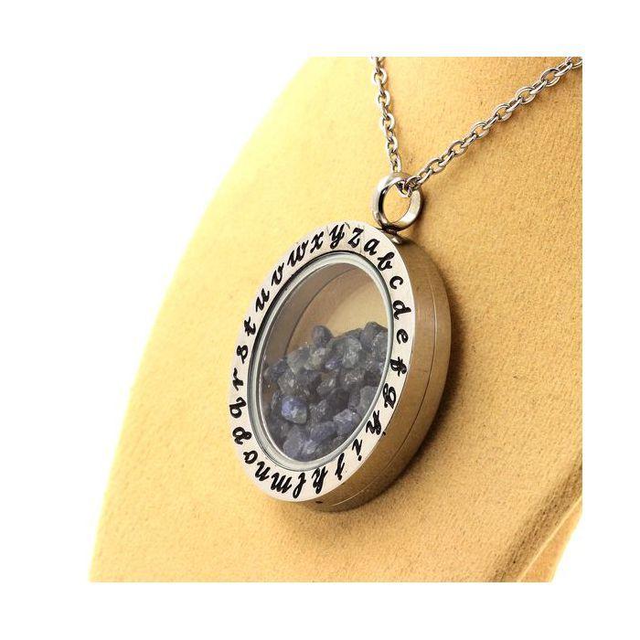 Pierres et Minéraux. Collier Saphir brut. Modèle Alphabet.