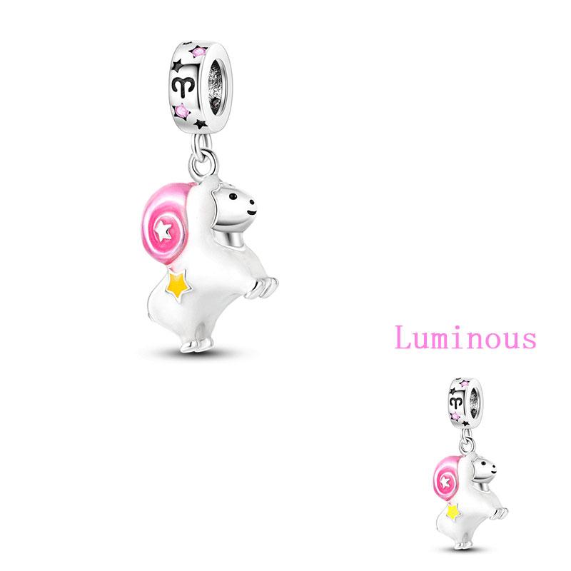 Original Copper Charms Luminous Zodiac Signs Beads Pendants For Women Fit Original Bracelet Necklace Diy Gift