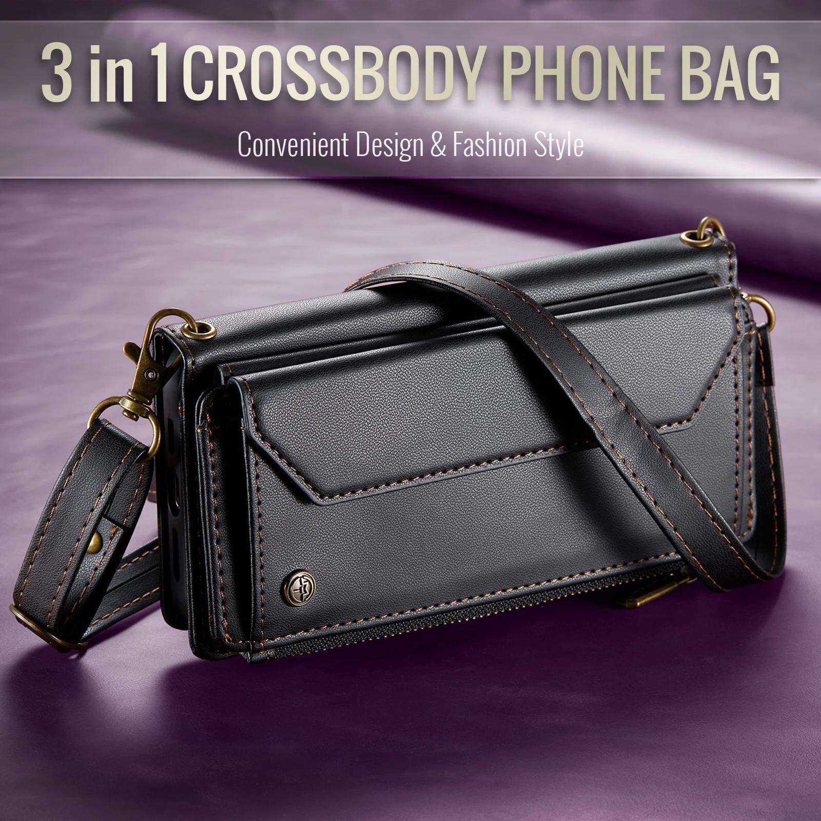 

Crossbody Phone Case for Samsung Galaxy Z Fold 7 ZFold 6 5 4 3 Multi-functional Card Holder Wallet Leather Soft Bottom Cover Galaxy Z Fold6 чёрный
