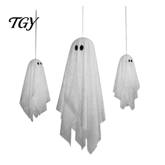Beleuchtetes Geister-Set für Bäume 3 Stück Halloween Beleuchtete Hängende Dekorationen, Leuchtende Warme LED Schwebende Geister, Schwingende Ornamente Außen Display Baum