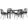5 Piece Outdoor Dining Set with Cushions Black Poly Rattan Glass Table