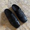 Fashion Leather Pleated Toe Cap Semi Slippers for Women 2025 Spring and Summer Square Toe Flat Bottomed Small Leather Shoes Single Shoes