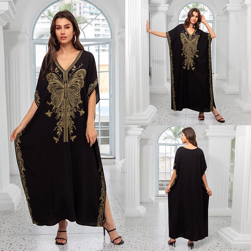 "European & American Embroidered Cotton Maxi Skirt: Women's Beach Sun Protection Robe"