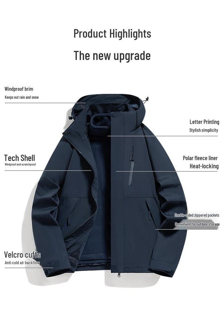 6XL Unisex 3-in-1 Ski Jacket Set: Thickened, Detachable for Autumn/Winter