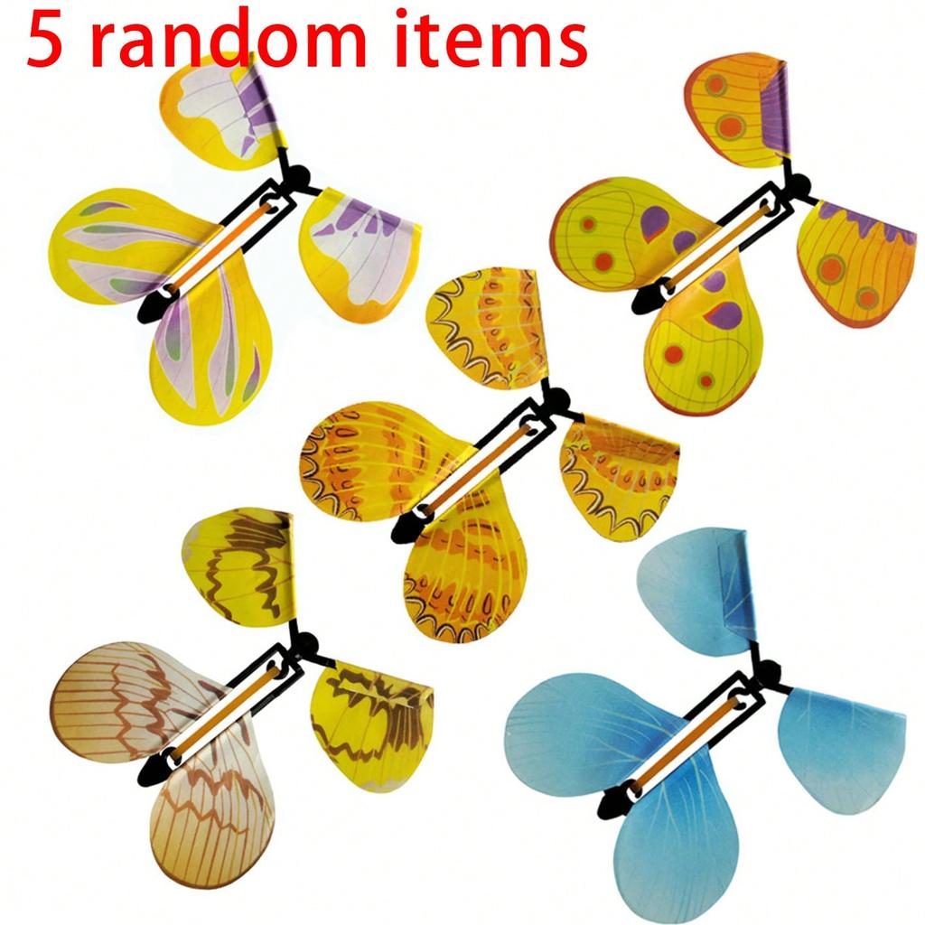 5 Pcs Magic Wind Up Flying Butterfly, Rubber Band Powered Magic Fairy Flying Toy, Great Surprise Gift ,Party Favor Random, Christmas Magic,
