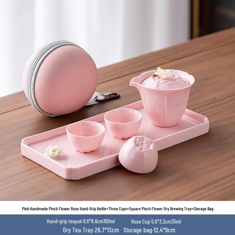 Jun XVII Pinch Flower Rose Travel Tea Set