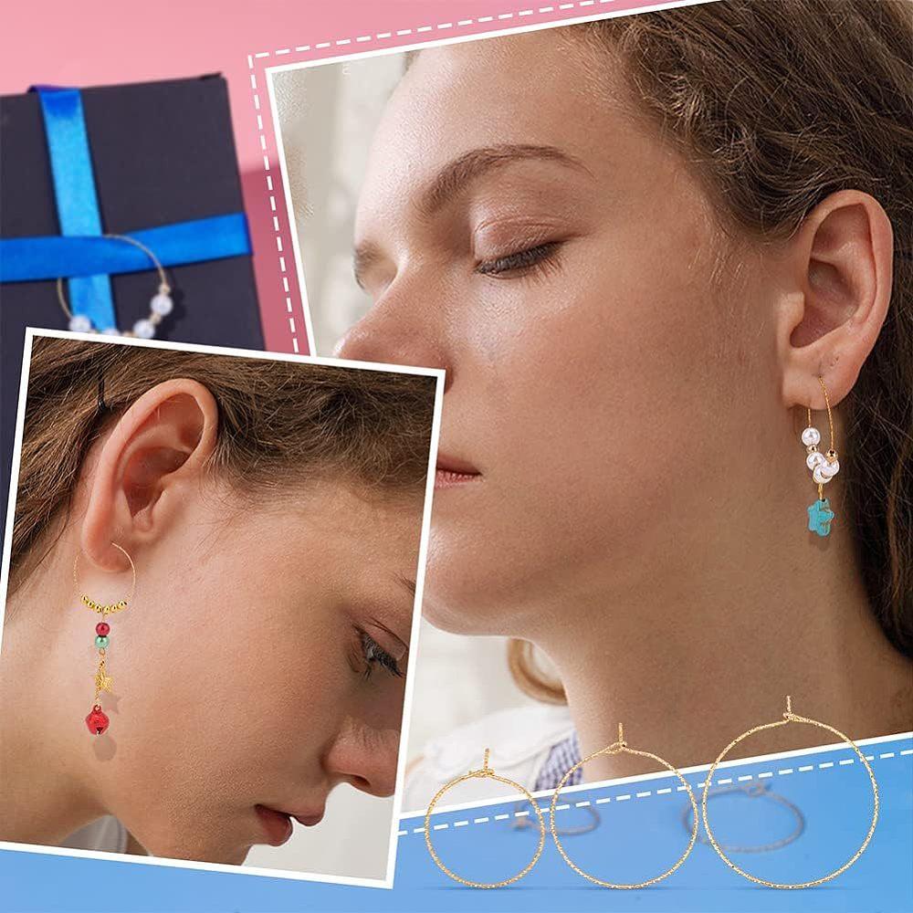 36Pcs 3 Size Ion Plating(IP) 316 Surgical Stainless Steel Hoop Earrings Findings Wine Glass Charms Rings Nickel Free Golden 25~34x21~30mm Pin: 0.6mm