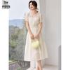Women's Short Sleeve White A-Line Chiffon Midi Dress