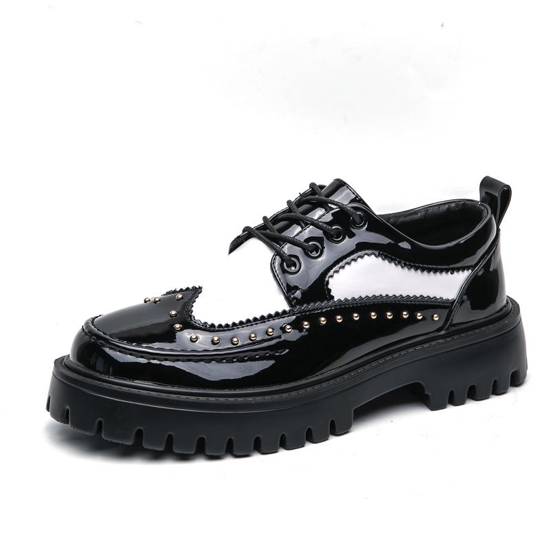 Men s Plus Size 2025 Rivet Formal Casual Leather Shoes with Thick Sole  Height Boost Size 46