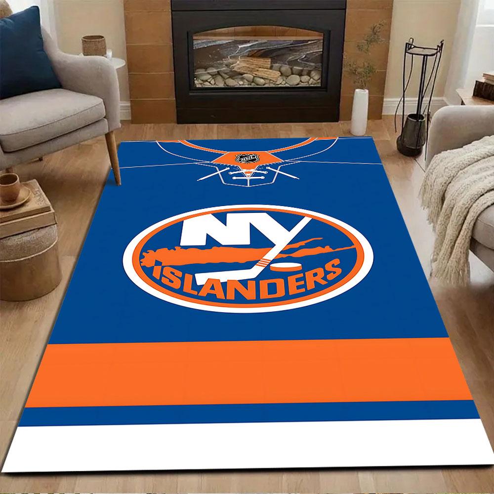 NHL Islanders Logo On Blue Rug Patterned Carpet, Non Slip Mat Suitable for Living Room and Bedroom Sofas