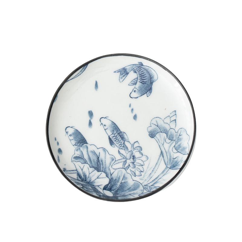 Ceramic Tea Set Coasters Heat-resistant Cup Holders Retro Underglaze Blue and White Porcelain Tea Ceremony Accessories