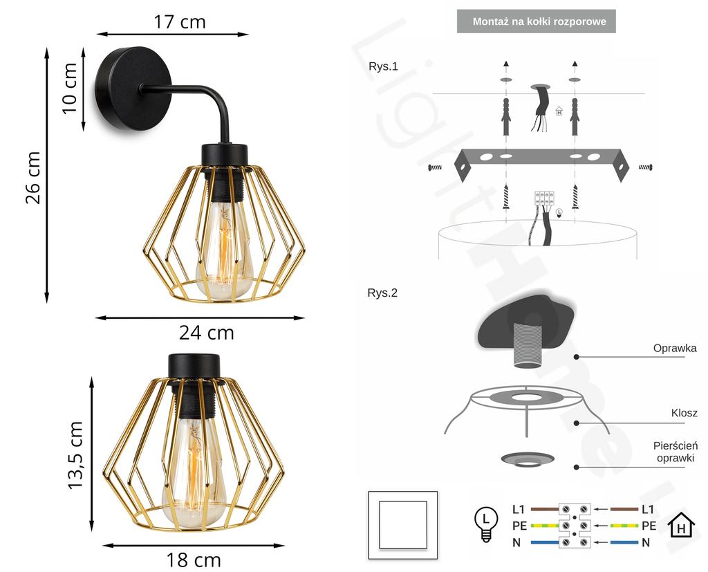 ELEGANTNÍ RETRO NÁSTĚNNÉ SVÍTIDLO DRÁT ZLATÝ LOFT