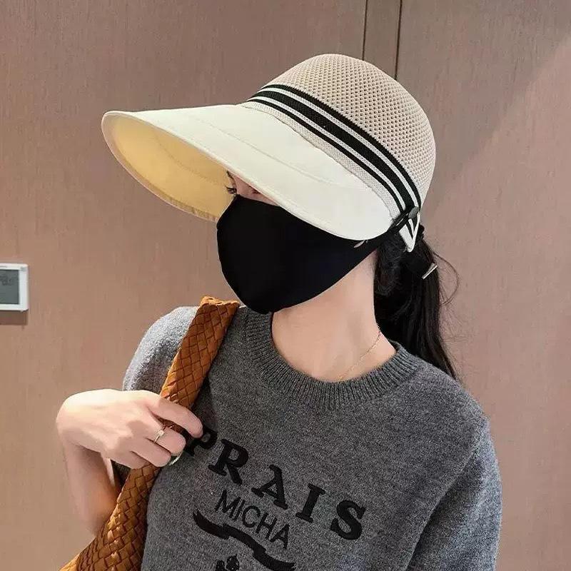 Big Brim Sun Hat Women's Spring and Summer New Mesh Breathable Anti-fly-woven Hat Top Outdoor Travel Anti-ultraviolet Hat