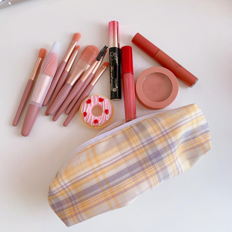 Large-capacity Plaid Pattern Pencil Case Kawaii Pencil Bag Funny Pencilcase Cartoon Students School Supplies Cosmetic Bag