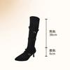 Vintage Suede Women Knee High Boots Fashion Pointed Toe Shoes Autumn Winter Thin Heel Ladies Short Plush Long Booties