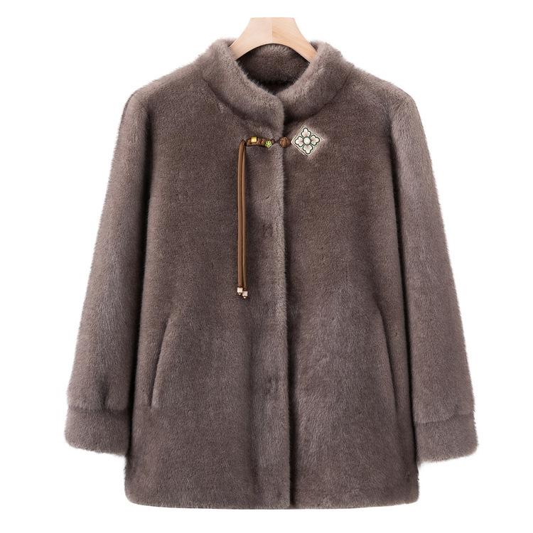 Dámský zimní kabát ze syntetické norkové kožešiny pro střední věk Módní matčin kožich pro střední věk a starší Bohatá manželka Top