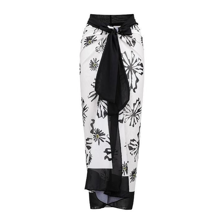 1011 Europäisches und amerikanisches neues Bikini-Blumen-Dekorationsdruck-Split-Badeanzug- und Wickelrock-Set 1111
