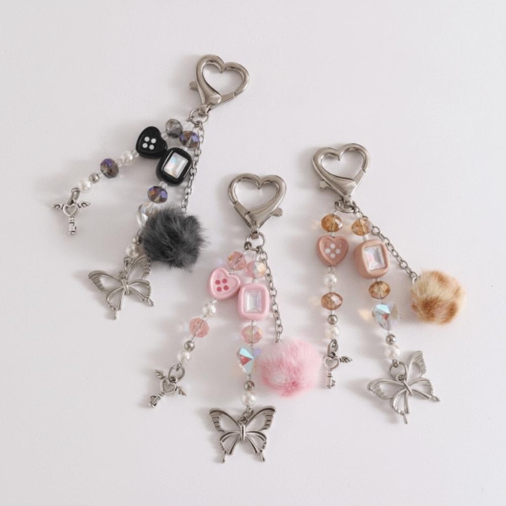 Handmade Beaded Keychain Pearl Heart Beaded Star Pendant Keychain DIY Charm Keychain For Backpack