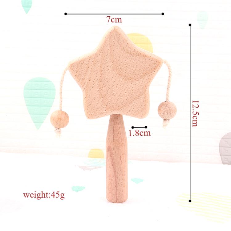 2024 Wooden Baby Rattle Toy - Creative Cartoon Beech Wood Design, Multi-Style Soothing Toy