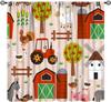 Cartoon Farmhouse Curta, Farm Truck Tractor Cute Animals Horse Cow Cat Dog Autumn Sunflower Windmill Print Window Treatments