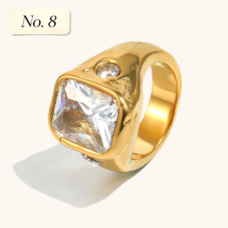 Gold Plated Deep-Patterned Square Zircon Ring Simple Statement With Irregular Design Tarnish Free Women'S Jewelry