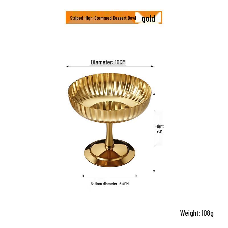 ZISIZ Gold Striped High-Foot 3-Compartment Stainless Steel Serving Dish Set
