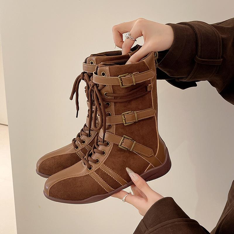 Niche Design Boxing Boots Women's Inner Heightening Suede Maillard Short Martin Boots Sports Retro Western Boots