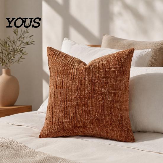Smooth Zipper Pillow Cover Couch Throw Cover, Decorative Soft Cozy Chenille Case, Rustic Wrinkle-resistant Pillowcase Farmhouse Fall for Living