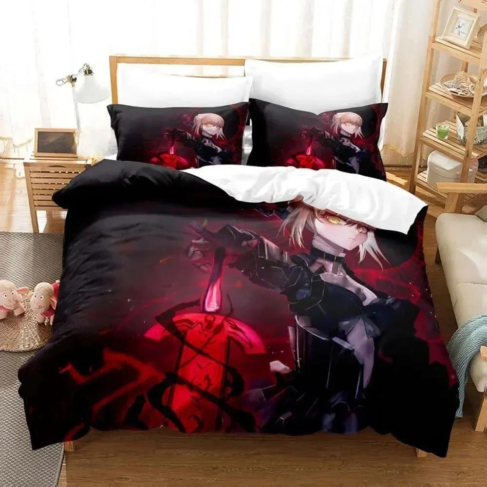 3D Anime FateStay Night Saber Bedding Set Printed Bed Set With Pillowcase Bed Duvet Cover Soft Queen King Size Bedclothes Home