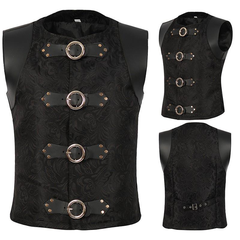 Men's Medieval Patchwork Vest Retro Waistcoat Halloween Costume