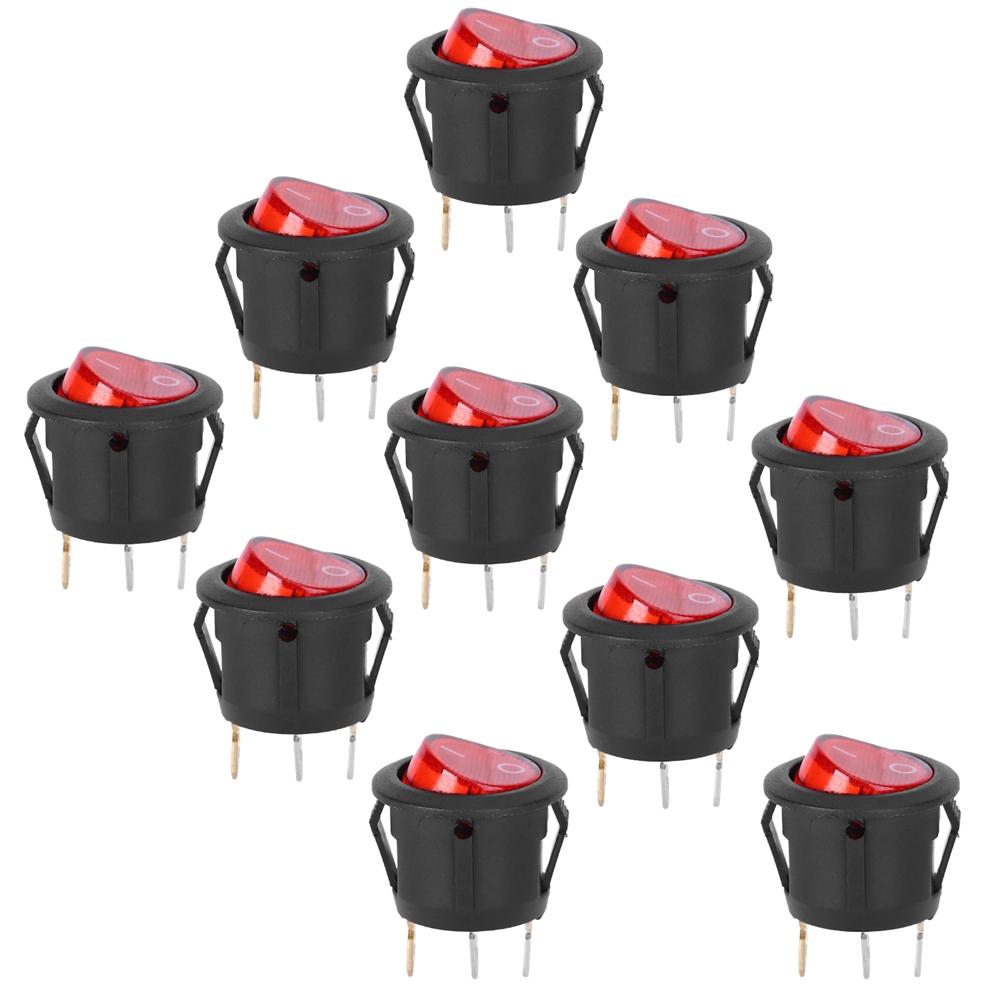 10Pcs Rocker Switch Large Round 3Pin Red Light Used for Household Appliances Switches