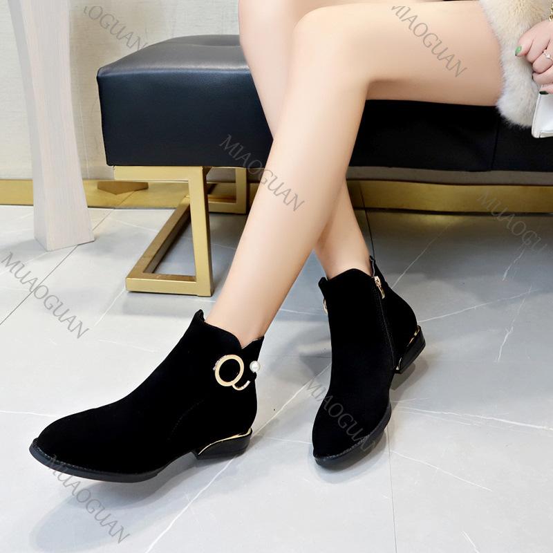 Fashion 2025 Autumn Winter New Black Thick Heeled Short Boots Women Shoes Casual Suede Round Toe Low Heel Female Ankle Boots for Women