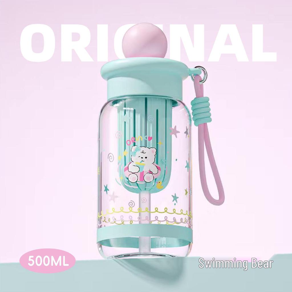 Portable Large Capacity Straw Cup for Girls - Floral Design