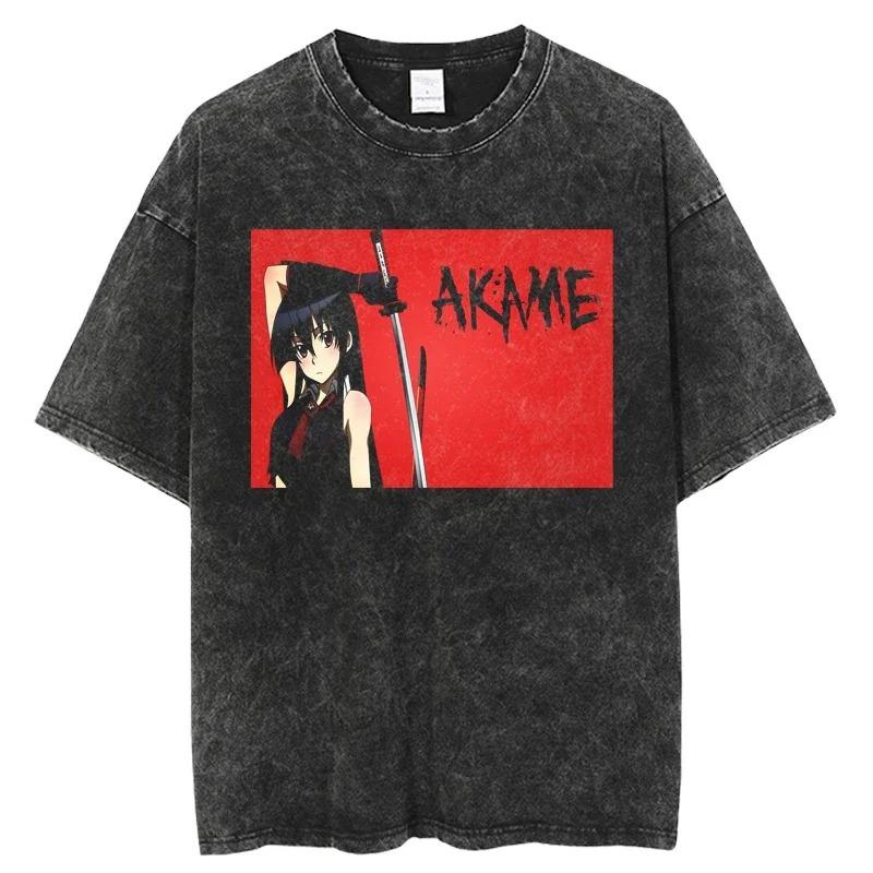 Akame Ga Kill! Shirt Vintage Washed Unisex Oversized Anime Streetwear Soft Cotton Short Sleeve Tee Gift Clothing Tops Hot Sale