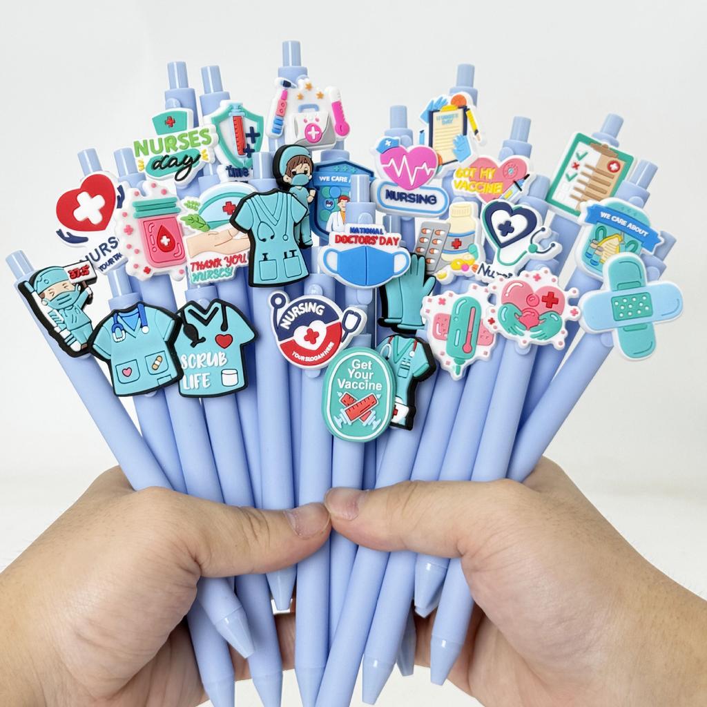 10Pcs Medical Nurse Theme Ballpoint Pens, Random Mixed, Black Ink Pens, Cartoon Doctor Nurse Series Office Stationery Gift, Smooth Writing, Suitable f