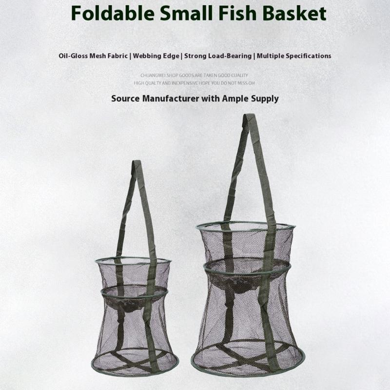 25cm-45cm Foldable Fishing Net Holder Net Fish Trap Fishing Basket Mesh for Keep Crayfish Minnows Baits Storage Cage
