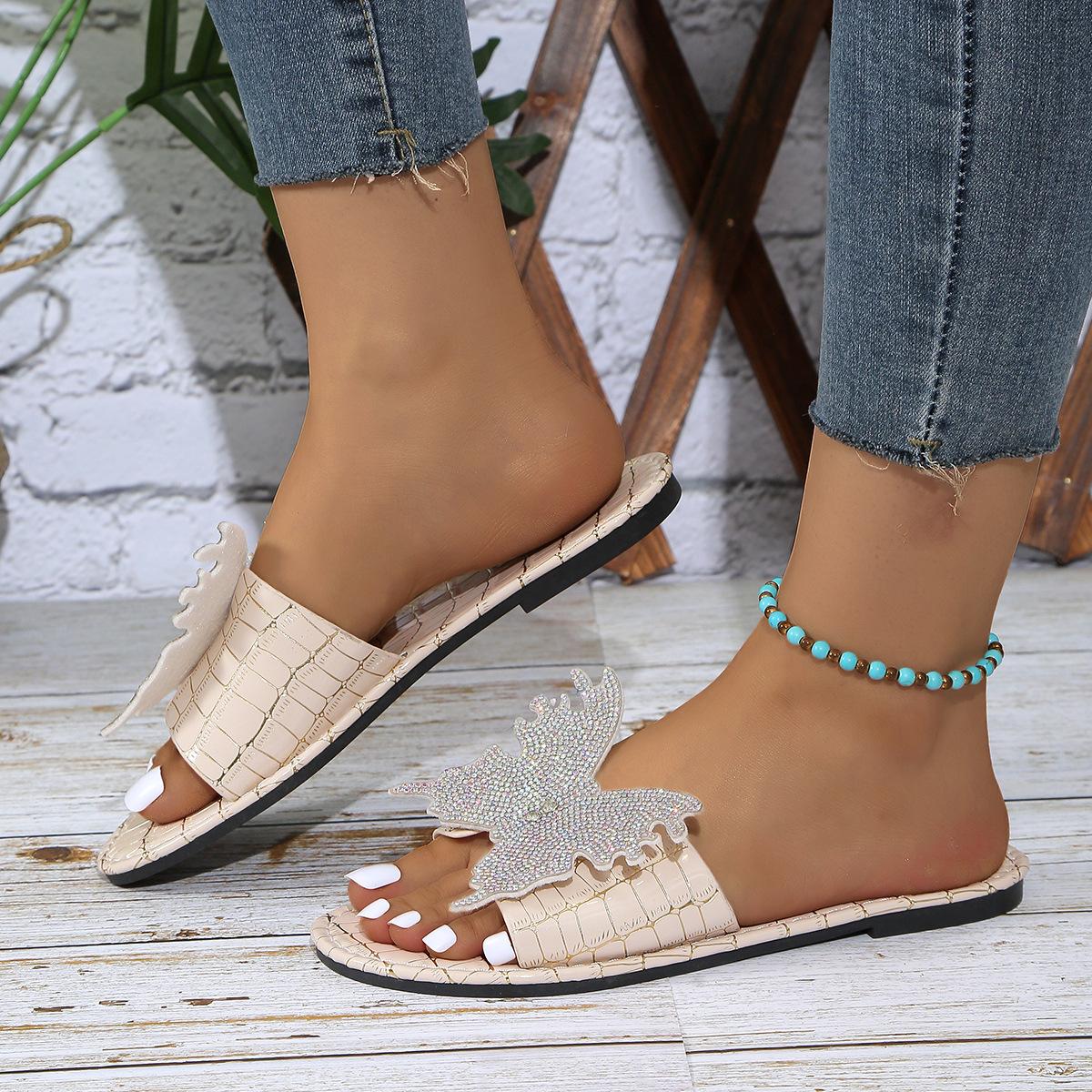 

Butterfly drill WISH independent station 2025women slippers one-character flat-bottomed slippers women s slippers 36