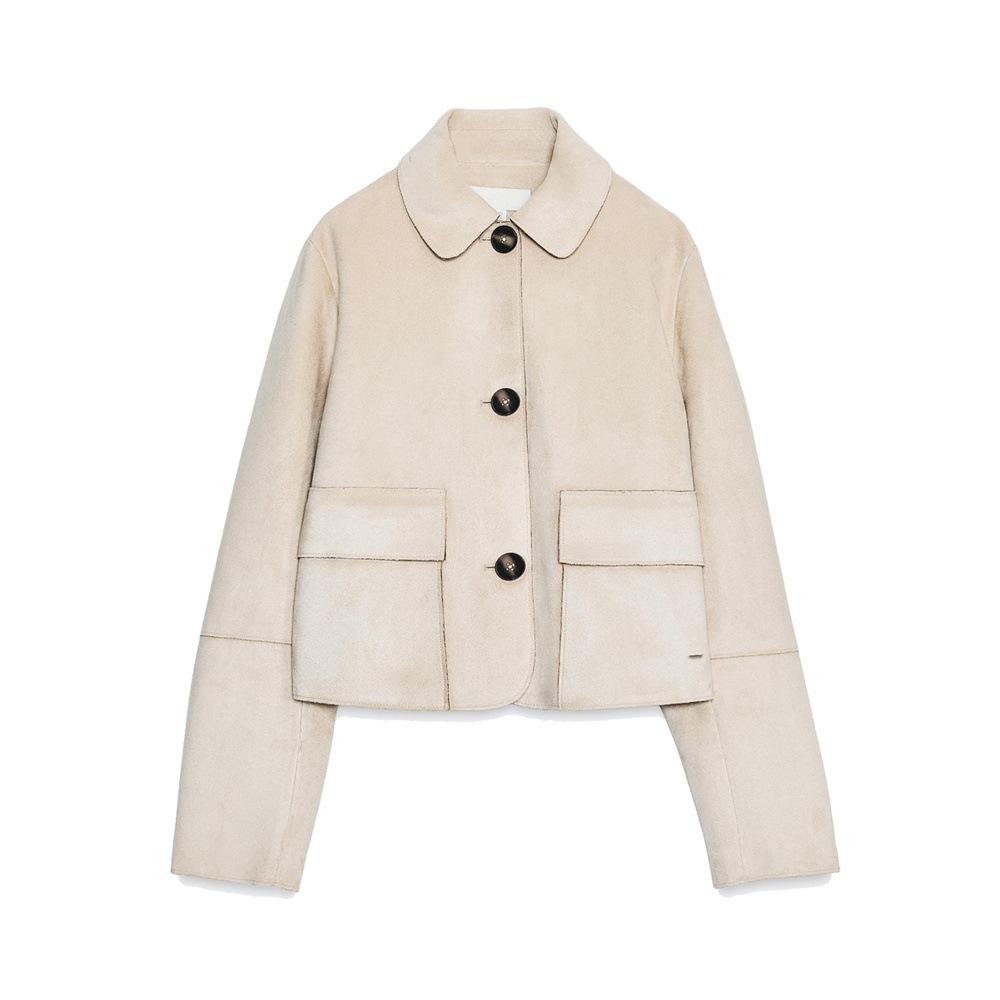 European and American Autumn New Women's Clothing Casual Simple Suede Effect Short Jacket