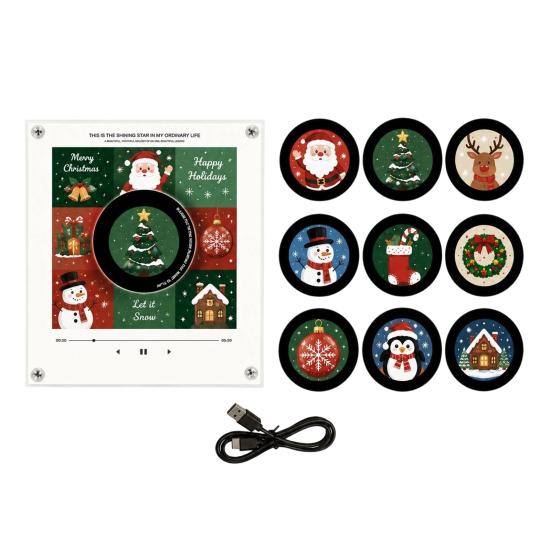 Vintage Style Desk Accessory Programmable Vinyl Record Player Fridge Magnet with 9 NFC Music Records, Retro Aesthetic Magnetic Office Atmosphere Decor