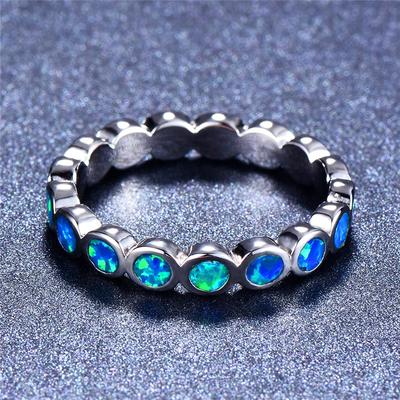 Bamos Niedliche Silberfarbene Ringe Trendiger Weiß/Blauer Feueropal Fingerring Hochzeits Schmuck Für Frauen Beste Geschenke
