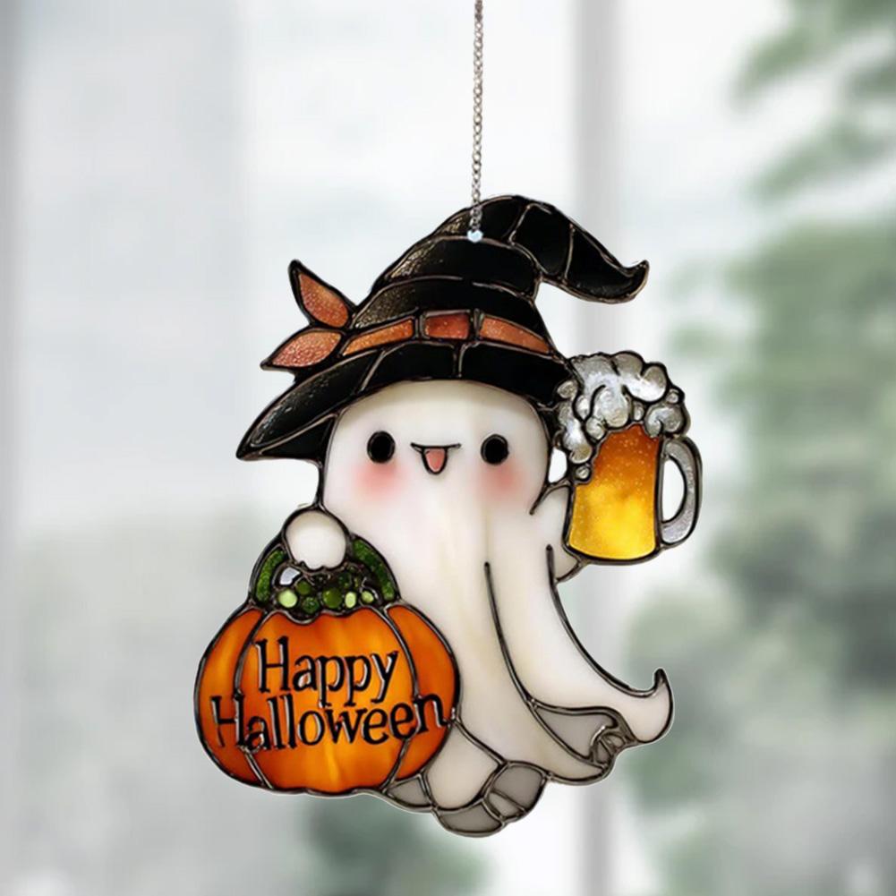 Ghost Sun Catcher Acrylic 2D Flat Halloween Tree Ornaments Cute Ghost Suncatcher for Window Decor Indoor Outdoor Holiday Crafts